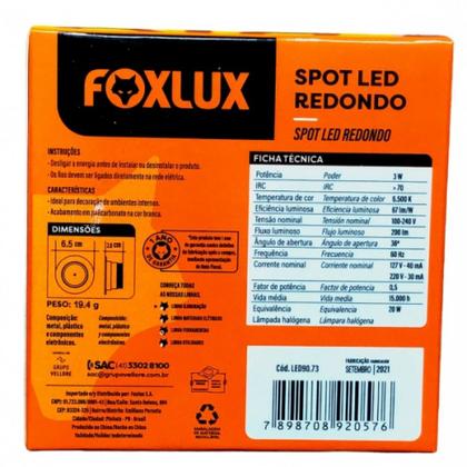 Imagem de Kit 5 spot led mini 3w bivolt 6500k redondo foxlux led90.73