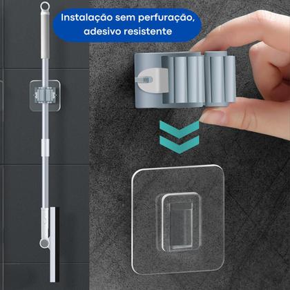 Imagem de Kit 5 Suportes Vassoura Rodo Pá Mop Utensílios Multiuso Suporte Adesivo De Parede Sem Furar