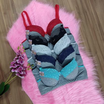 Imagem de KIT 5 sutiã PLUS SIZE reforçado com bojo mescla algodão alça reforçada lingerie confortável (mesclado)