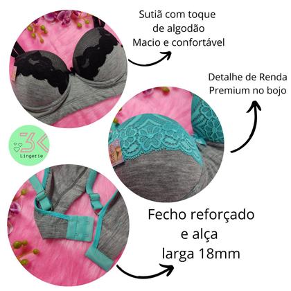 Imagem de KIT 5 sutiã PLUS SIZE reforçado com bojo mescla algodão alça reforçada lingerie confortável (mesclado)