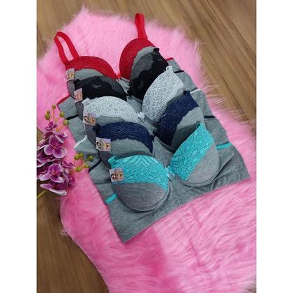 Imagem de KIT 5 sutiã PLUS SIZE reforçado com bojo mescla algodão alça reforçada lingerie confortável (mesclado)