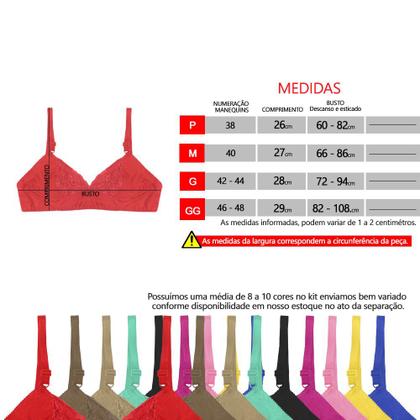 Imagem de Kit 5 Sutiã S/ Bojo Lycra Renda Soutiens Triangular Dia a Dia Conforto 
