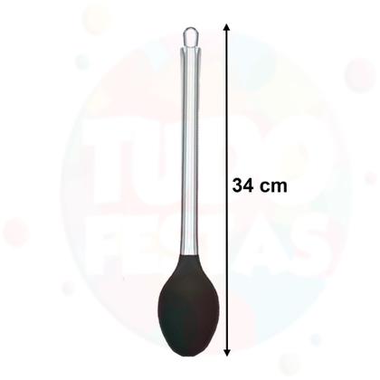 Imagem de Kit 5 Talheres De Silicone Cabo Inox Utensílios De Cozinha Colher Concha Escumadeira Espátula