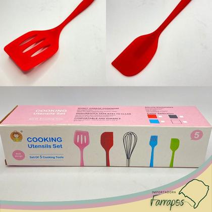 Imagem de Kit 5 Talheres de Silicone Espátula Pincel Fluet Utensílio de Cozinha