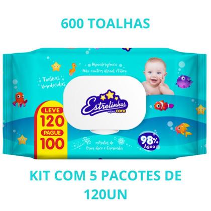 Imagem de Kit 5 Toalha Umedecida Estrelinhas Care 600 Un- Hygieline