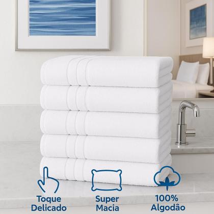 Imagem de Kit 5 Toalhas de Banho Brancas Hotel 100 Algodão 400g Felpuda Macia