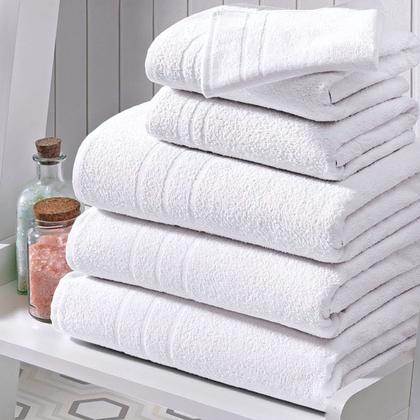 Imagem de Kit 5 Toalhas de Banho Brancas Hotel 100 Algodão 400g Felpuda Macia