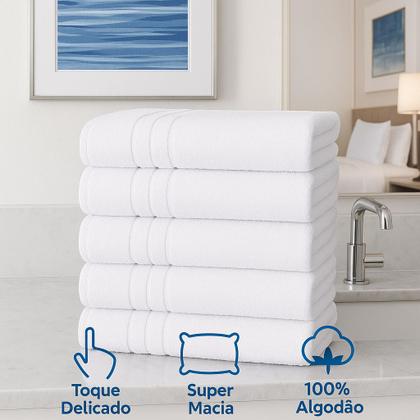 Imagem de Kit 5 Toalhas De Banho Brancas Hotel Felpuda 300 Gramatura