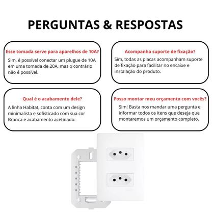 Imagem de Kit 5 Tomada Habitat Dupla Distanciada 20A Branco Fame 2310