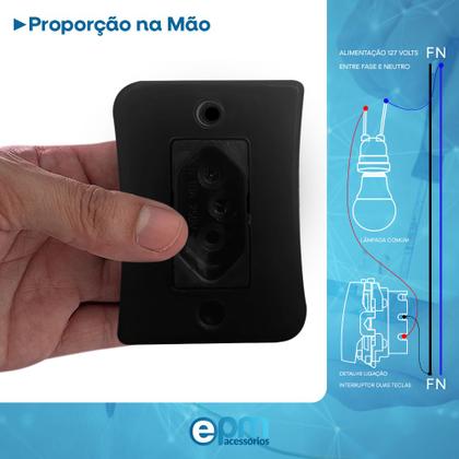 Imagem de Kit 5 Tomada Simples 2p+t 10A Externo Com Placa Sobrepor Espelho Black Linha Viena 127v e 250v Bivolt
