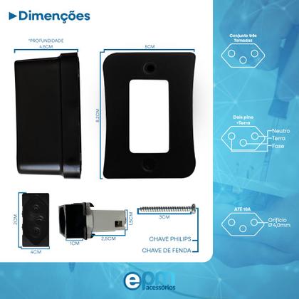 Imagem de Kit 5 Tomada Simples 2p+t 10A Sobrepor Externo Com Placa Espelho Black Linha Viena Bivolt 127v e 250v