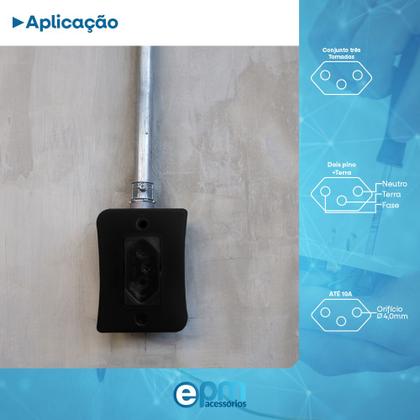 Imagem de Kit 5 Tomada Simples 2p+t 10A Sobrepor Externo Com Placa Espelho Black Linha Viena Bivolt 127v e 250v
