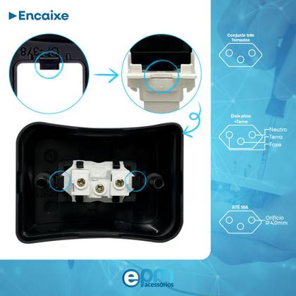 Imagem de Kit 5 Tomada Simples 2p+t 10A Sobrepor Externo Com Placa Espelho Black Linha Viena Bivolt 127v e 250v