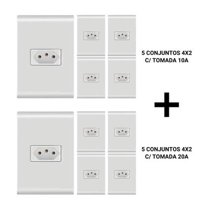 Imagem de Kit 5 tomadas 10a + 5 tomadas 20a c placa 4x2 Liz Tramontina