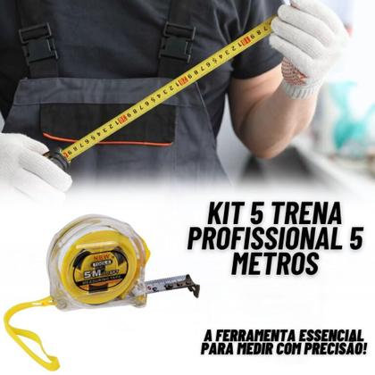 Imagem de Kit 5 Trenas De Aço 5 Metros Emborrachada Com Trava De Bolso