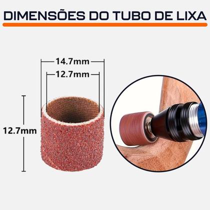 Imagem de Kit 5 Tubo De Lixa 12.7Mm 1/2 Grão 180 Para Micro Retíficas