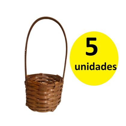 Imagem de Kit 5 un Cesta Redonda De Bambu 14 x5cm Decorativo Festa