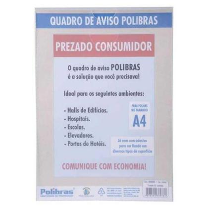 Imagem de Kit 5 Unidades Expositor Parede Tamanho A4 de 21x30cm Feito de Plástico Maleável Quadro de Avisos Prático e Simples de Usar Polibras