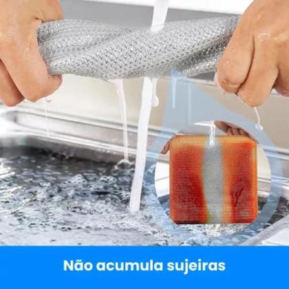 Imagem de Kit 5 Unidades Pano Magico De Aço Multiuso Limpeza Cozinha Fogão Pia Reutilizável Lavável