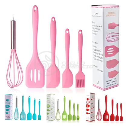 Imagem de Kit 5 Utensílios de Cozinha Resistentes Conjunto Completo Peças de Silicone