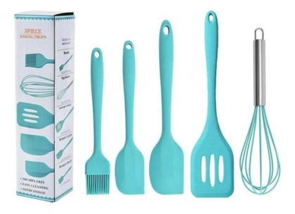 Imagem de Kit 5 Utensílios De Silicone Cozinha Colher Espátulas Escova Resistente ao Calor