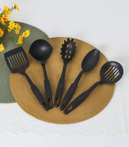 Imagem de Kit 5 Utensilios Preto de Nylon Para Cozinha Tools