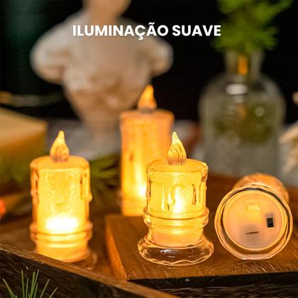 Imagem de Kit 5 Vela Led Transparente Luz Eletrônica Decorativa Amarela