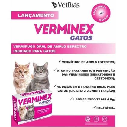 Imagem de Kit 5 Verminex Gatos Vermifugo Oral de Amplo Espectro C/4 Comp.