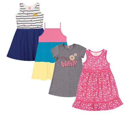 Imagem de Kit 5 Vestidos Infantil Estampado Roupa de Menina Atacado