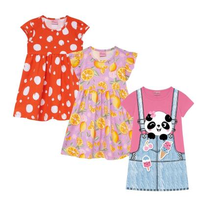 Imagem de Kit 5 Vestidos Infantil Estampado Roupa de Menina Atacado