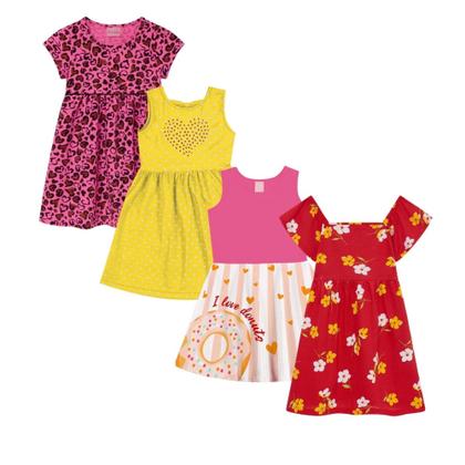 Imagem de Kit 5 Vestidos Infantil Estampado Roupa de Menina Atacado
