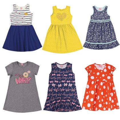 Imagem de Kit 5 Vestidos Infantil Estampado Roupa de Menina Atacado