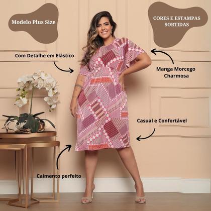 Imagem de Kit 5 Vestidos Plus Size Estampado Com Manga Morcego e Elástico na Cintura Estampa Sortida