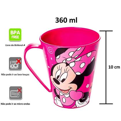 Imagem de Kit 5 Xícaras de Plástico com alça Minnie Rosa Infantil p/Suco e Leite