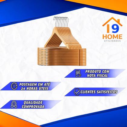 Imagem de Kit 50 Cabides de Madeira Reforçada com Gancho Giratório  Ideal para Roupas Pesadas