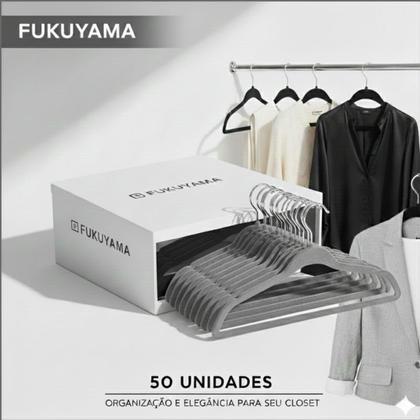 Imagem de KIT 50 CABIDES DE VELUDO CINZA ANTIDESLIZANTE PREMIUM FUKUYAMA Com Gancho Giratório 360
