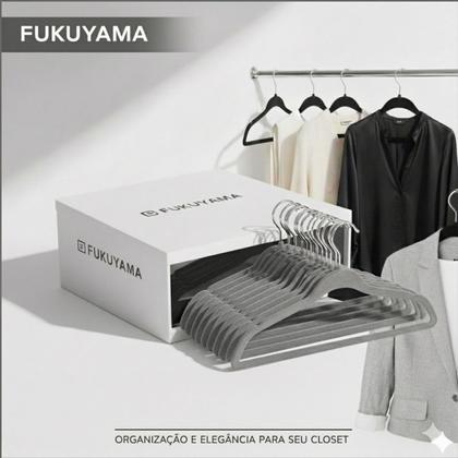 Imagem de KIT 50 CABIDES DE VELUDO CINZA PREMIUM FUKUYAMA ANTIDESLIZANTE Com Gancho Giratório 360