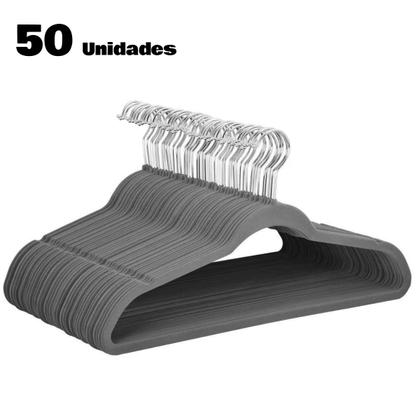 Imagem de KIT 50 CABIDES DE VELUDO CINZA PREMIUM FUKUYAMA ANTIDESLIZANTE Com Gancho Giratório 360