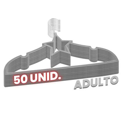 Imagem de Kit 50 Cabides Veludo cinza Antideslizantes Formato Estrela