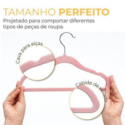 Imagem de Kit 50 Cabides Veludo Infantil Slim Antiderrapante Coração Rosa