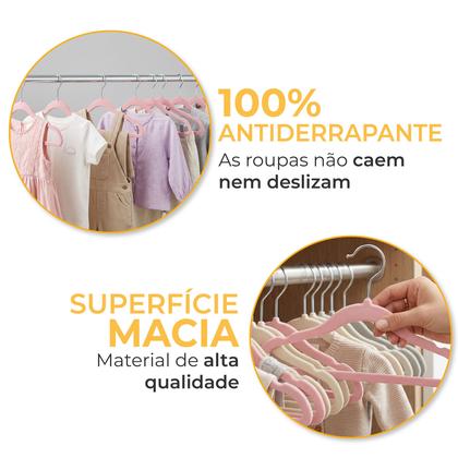 Imagem de Kit 50 Cabides Veludo Infantil Slim Antiderrapante Coração Rosa