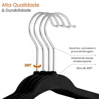 Imagem de Kit 50 Cabides Veludo para Roupas Antideslizante Giratório
