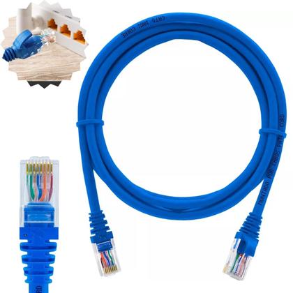 Imagem de Kit 50 Cabos De Rede RJ45 Cat5e 1 Metro Azul Crimpado Lan Ethernet