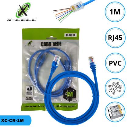 Imagem de Kit 50 Cabos De Rede RJ45 Cat5e 1 Metro Azul Crimpado Lan Ethernet