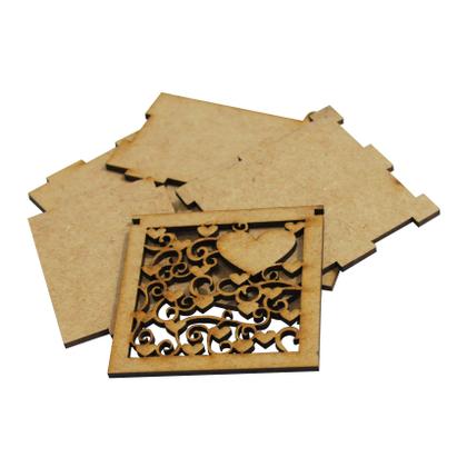 Imagem de Kit 50 Caixa Quadrada Biju ou Lembrancinha Arabesco Com Coração 6x6x5 Laser Mdf Madeira