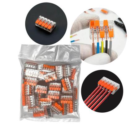 Imagem de Kit 50 Conectores de Emenda Rápida 5 Vias Transparente para Fios Elétricos - Genérica