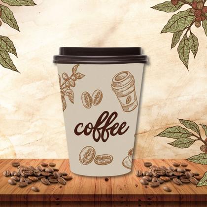 Imagem de Kit 50 Copos de Café Descartável Papel 300ml Biodegradável Branco com Tampa Lyor