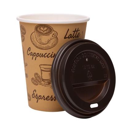 Imagem de Kit 50 Copos de Café Descartável Papel 300ml Biodegradável Marrom com Tampa Lyor