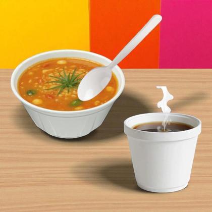 Imagem de Kit 50 Cumbuca Isopor Com 50 Colheres+50 Copos Isopor Festa