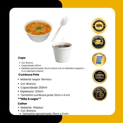 Imagem de Kit 50 Cumbuca Isopor Com 50 Colheres+50 Copos Isopor Festa